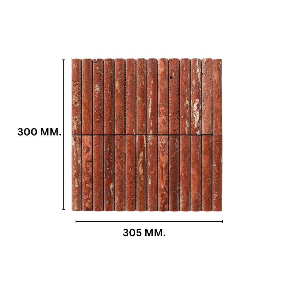 โมเสคหินธรรมชาติ TIMELESS TILES รุ่น LUNE 30.5X30 ซม. สีแดง RED CAVE โมเสกแท่งทรงโค้งครึ่งวงกลม